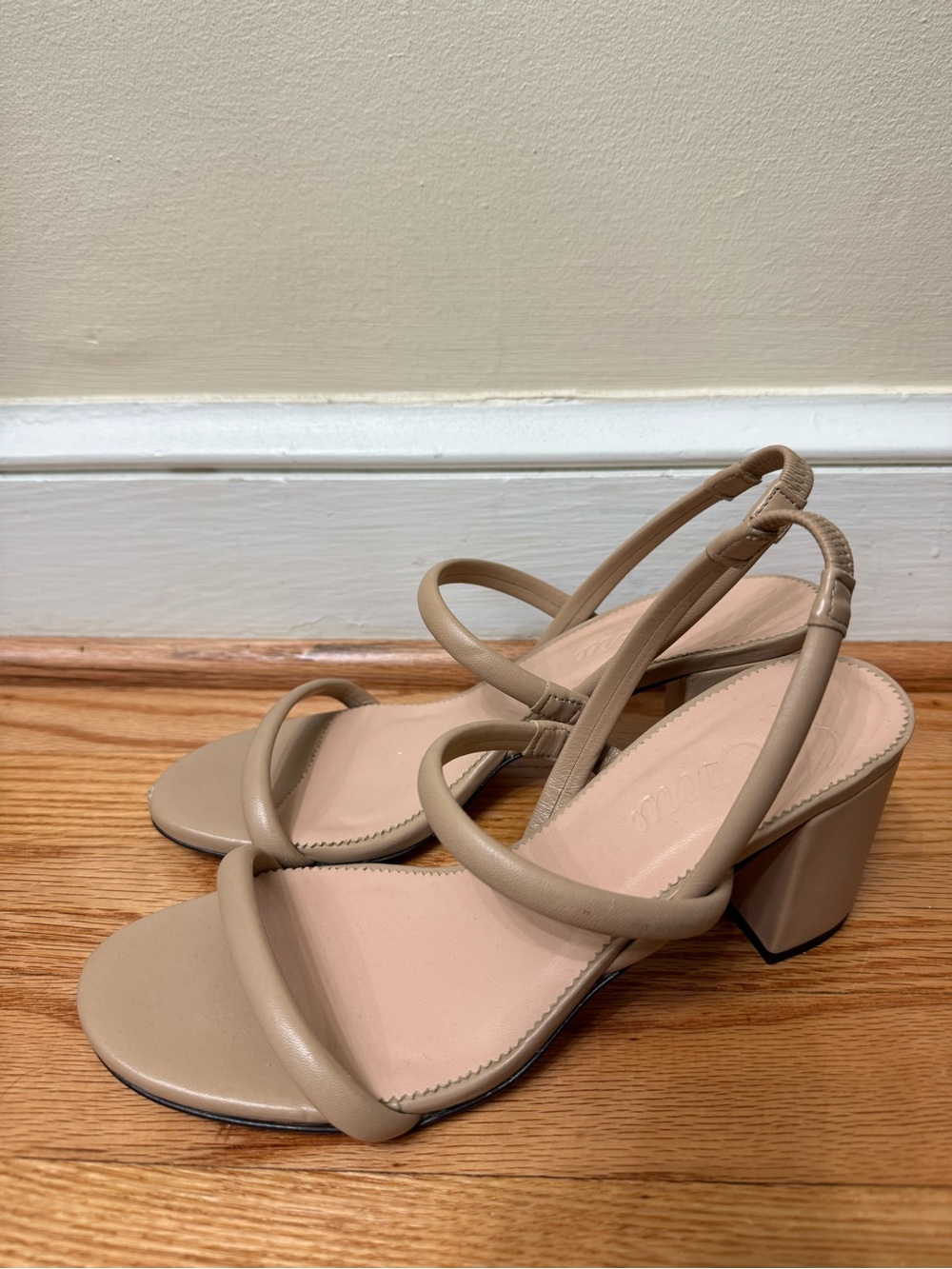 J Crew 9 Nude Strappy Tubular Block Heel Sandals Elastic Comfy Occassion Party
